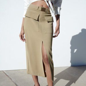 ZARA WOMAN NWT SS23 LIGHT KHAKI MIDI CARGO SKIRT ALL SIZES 9878/097
